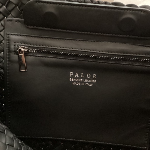 Falor Italy Handmade Black Woven Leather Large Shoulder Hobo Bag Magnetic Close - Picture 5 of 16